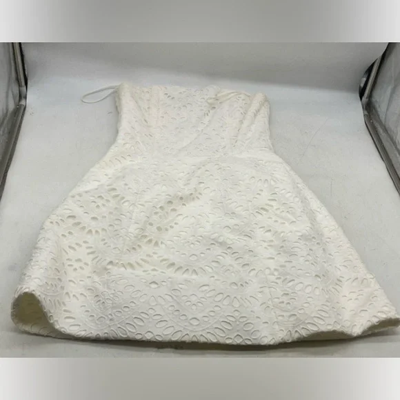 Alice + Olivia White Strapless Fit & Flare Eyelet Lace Mini Dress - Picture 6 of 13